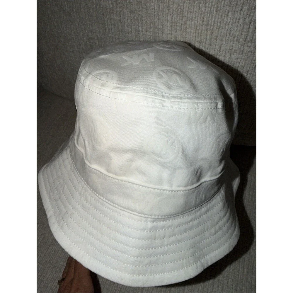 Michael Kors Bucket Hat Cream Cotton With Leather Trim OS Brand New Coach Logo